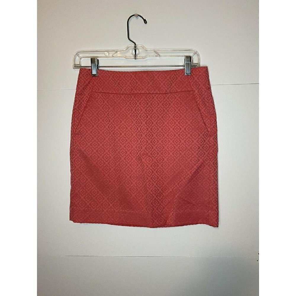 Ann Taylor Petite Sz 00P Textured Pencil Skirt Pink Geometric Pattern